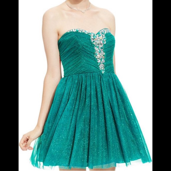 Strapless Sparkly Blue Homecoming Party Dress - Picture 1 of 6